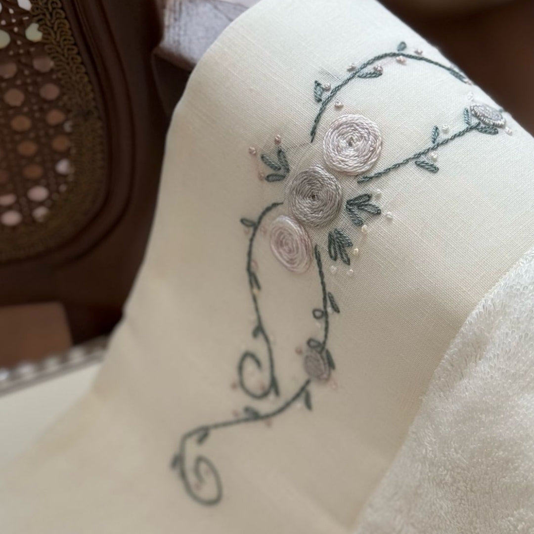 El Nakışlı Ekru Bambu 2’li Havlu Seti