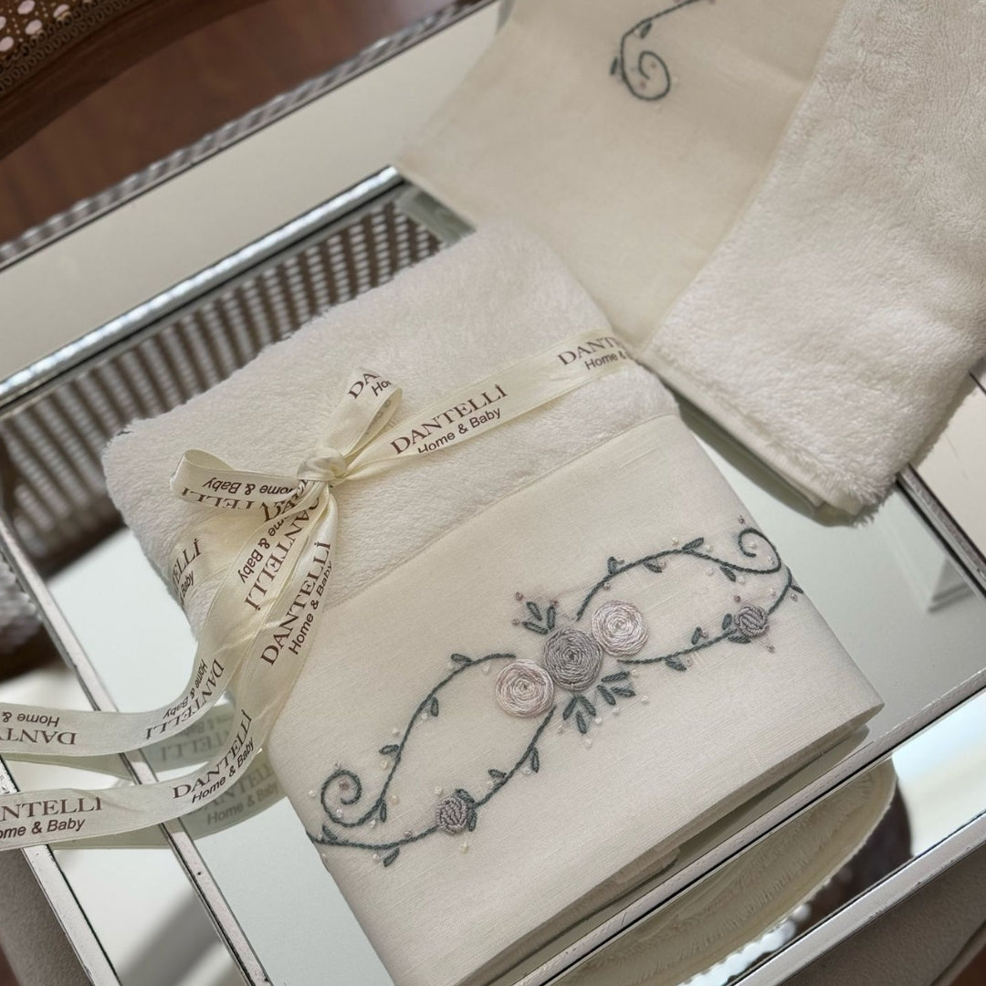 El Nakışlı Ekru Bambu 2’li Havlu Seti