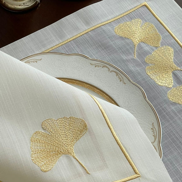 Golden Bloom – Keten Amerikan Servis & Peçete Seti (2 Parça)
