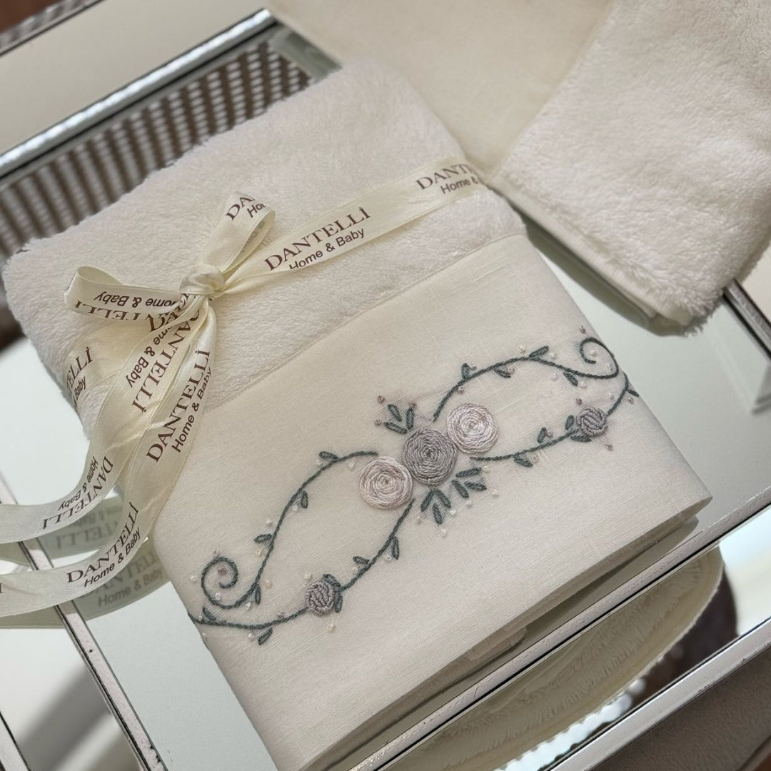 El Nakışlı Ekru Bambu 2’li Havlu Seti